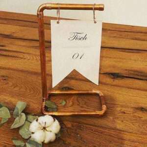 Deko Tischnummer/ Kartenhalter Kupfer zum Verleih für deine Hochzeit
